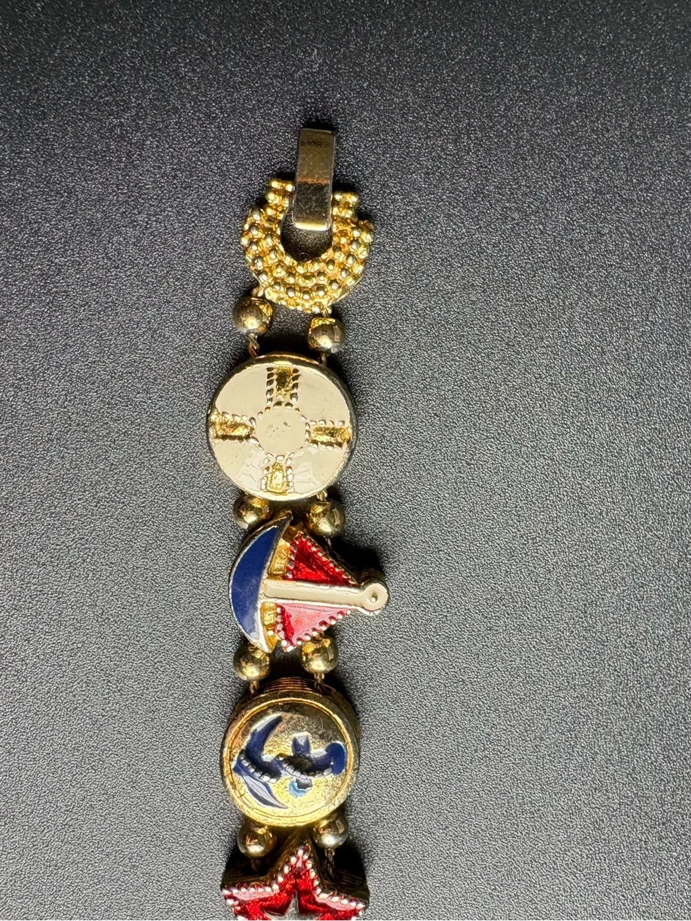 Vintage Nautical Charm Bracelet in Gold, Red, and Blue